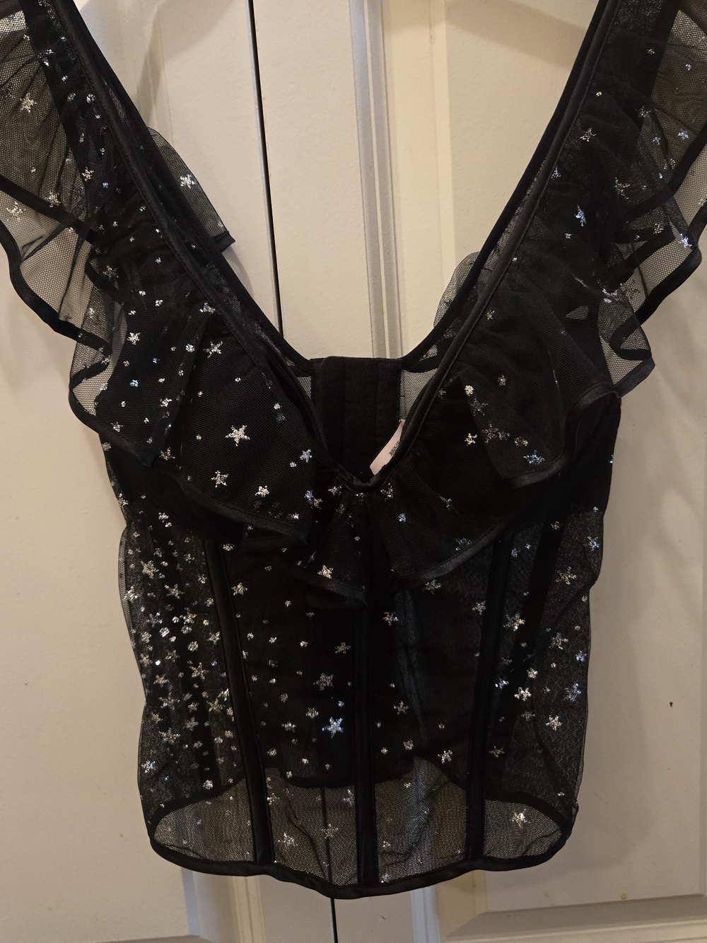 Victoria's Secret Black Sheer Star-Embellished Ruffle Bustier